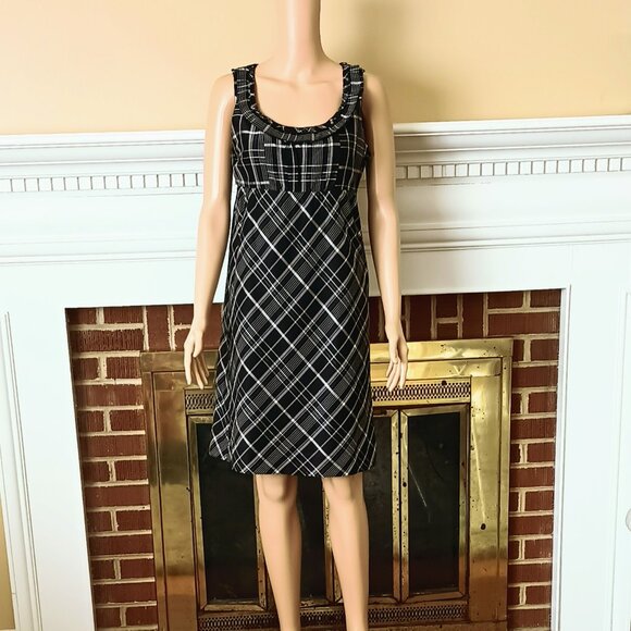 Fossil 100% Silk Dress Small Black Plaid Sleeveless - Picture 7 of 7